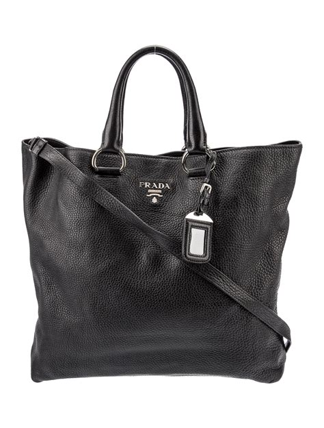 Prada Black Vitello Daino Convertible Buckle Tote 